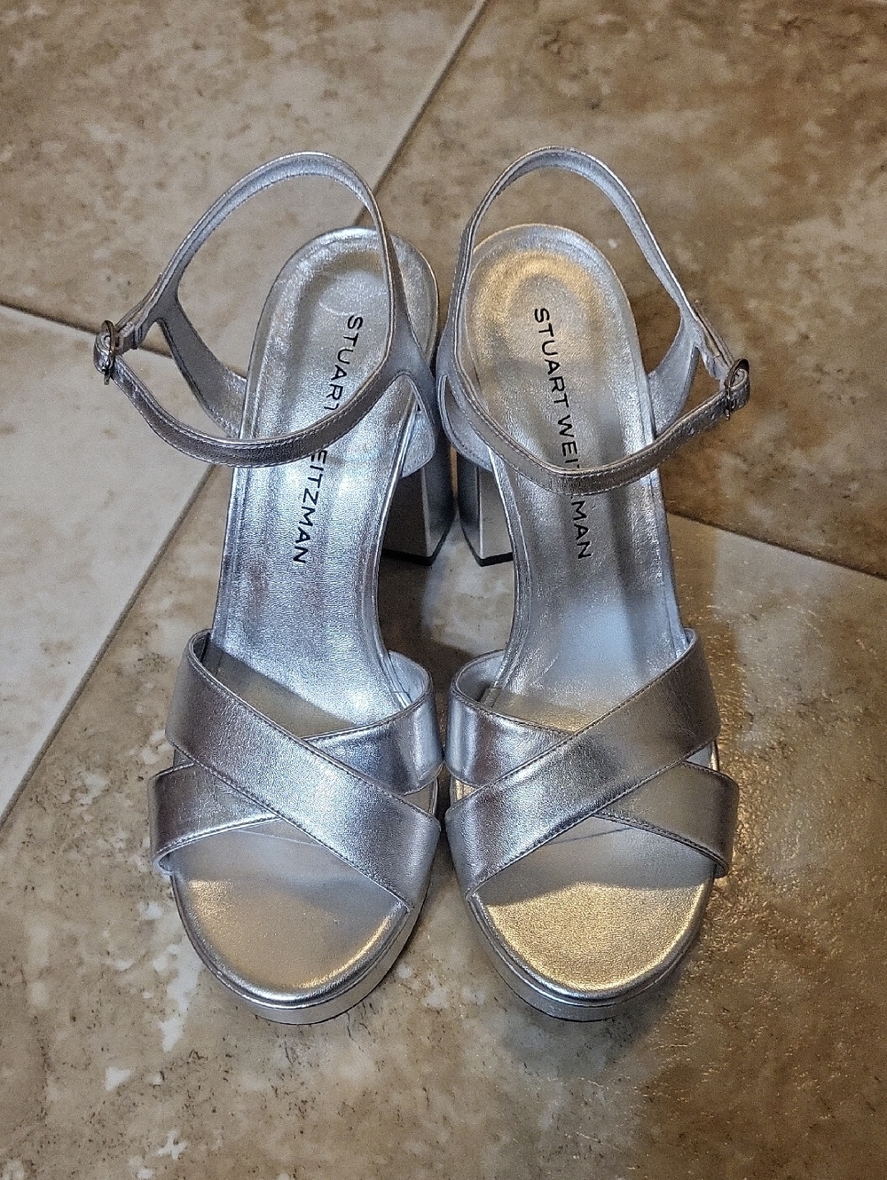 Stuart Weitzman Dayna 80 Leather Platform In Silver 10 NWT - Picture 7 of 13